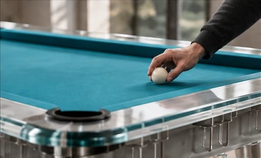 Illustrative moment of a hand gently placing a billiard ball on the table