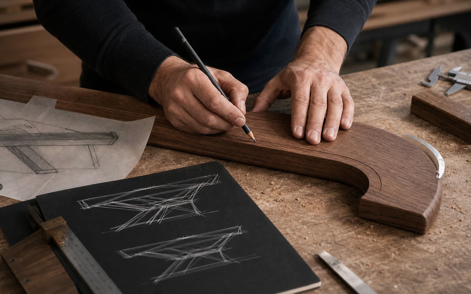 Factory-side design review for a custom billiards table rail